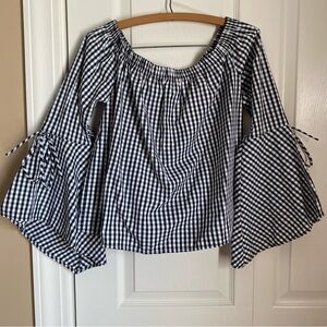 Charlotte Russe Black White Off The Shoulder Bell Sleeve Blouse M Vintage Retro